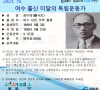 여수시, 10월의 독립운동가 남면 우학 태생 ‘정두범 선생’ 선정